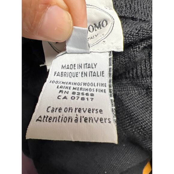 Linea Uomo Mens Black 100% Merino Wool V-Neck Light Sweater Size US Large EU 52 - Picture 4 of 8